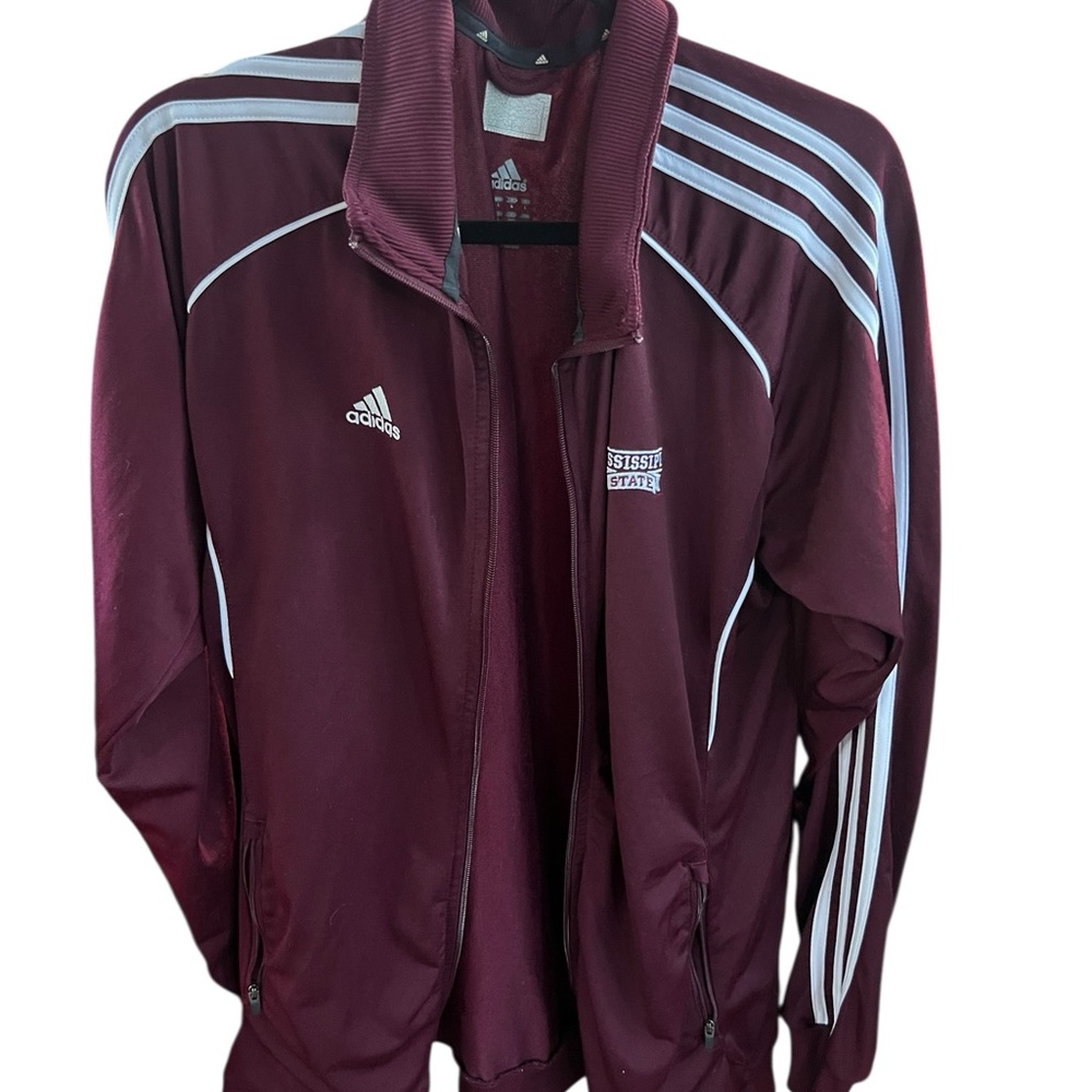 Adidas Maroon and White Mississippi State University Full-Zip Jacket